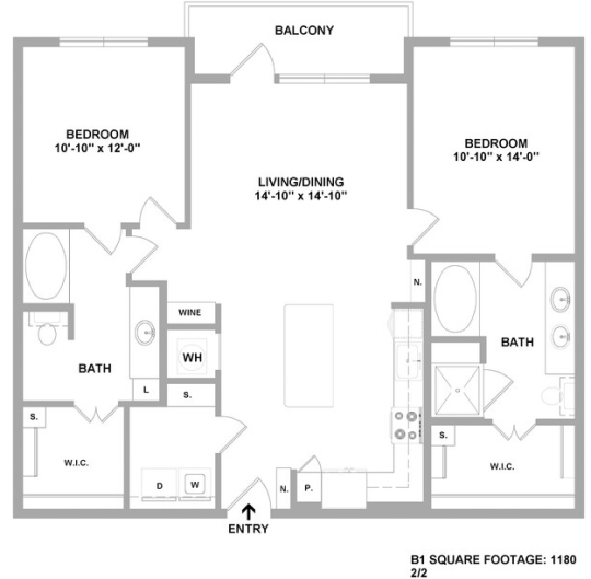 the floor plan for a two bedroom apartment at The Cedar at  Branch