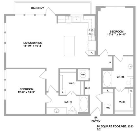 floor plan for a two bedroom apartment at The Cedar at  Branch