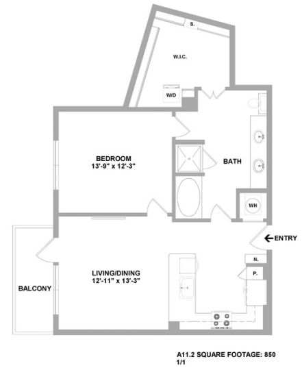 floor plan for a two bedroom apartment at The Cedar at  Branch