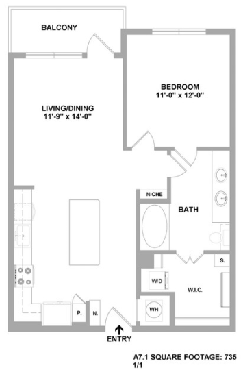 a floor plan for a one bedroom apartment at The Cedar at  Branch