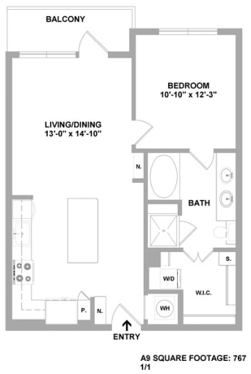 a floor plan for a one bedroom apartment at The Cedar at  Branch