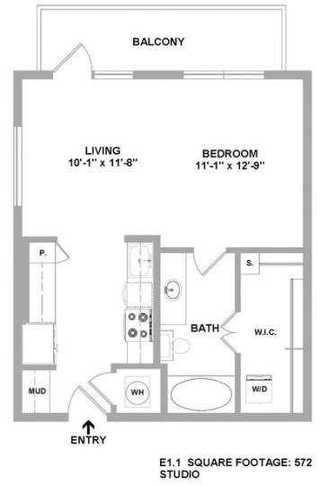 the floor plan for a one bedroom apartment at The Cedar at  Branch