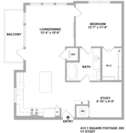 floor plan of a two bedroom apartment at The Cedar at  Branch