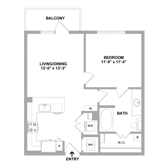 floor plan for a one bedroom apartment at The Cedar at  Branch